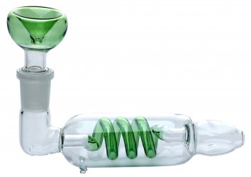 Glaspfeife, Glass Pipe with green Spiral Coil, 13cm 