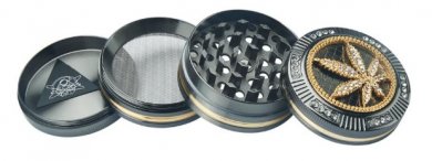 Metall-Grinder, 50 mm Ø, 4-teilig mit Sieb, Bling Bling Leaf 