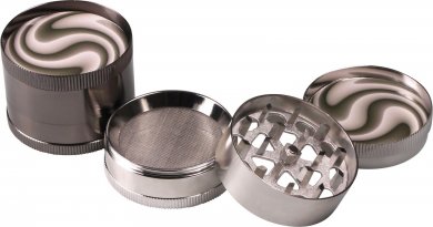 Metall Grinder, Trippy Spiral, 50mmØ, 4-teilig, 37mm hoch, Sieb  