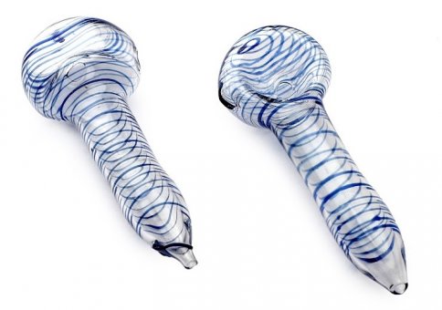 Blue Glass Pop Corn Pipe, 6,25cm 