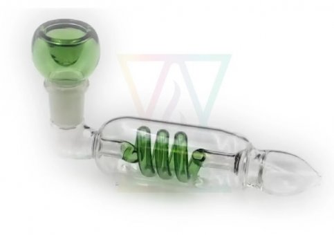 Glaspfeife, Glass Pipe with green Spiral Coil, 13cm 