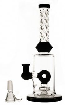 Black Twisted Bong with a Ring Percolator, 25cm 