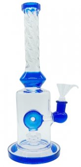 Blue Twisted Bong with a Ring Percolator, 25cm 