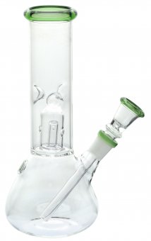 Glass Bong, Percolator with Green Ring, 20cm 
