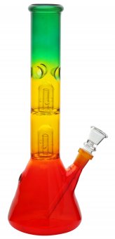 Glass Bong, Double Percolator, Rasta Color, 30cm 