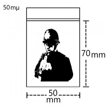 Druckverschlussbeutel  5 cm mal 7cm, Motiv FUCK OF COP, 50 µ, VE100 