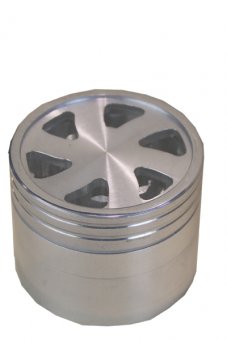 Alu-Grinder SILBER, 50mm Ø, 4-teilig mit Sieb, Clear Top, CNC gefräst 