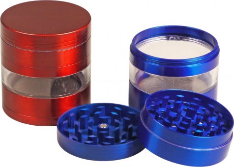 Metall Grinder, 50 mm Ø, 4-teilig, 56mm hoch, Sichtfenster 