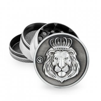 Metall Grinder, 50 mm Ø, 4-teilig, Sieb, Relief: RASTA LION 