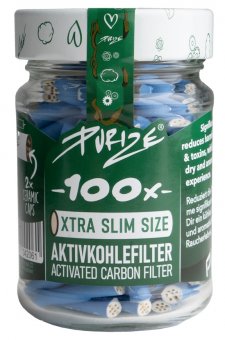 PURIZE Aktivkohlefilter BLAU, 100 Stück, 5,9 mm Ø, XTRA Slim Size im Glas 