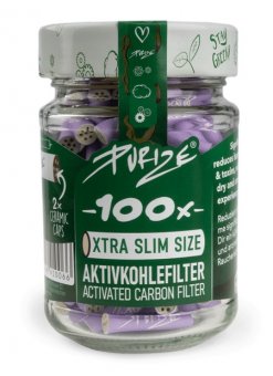 PURIZE Aktivkohlefilter LILA, 100 Stück, 5,9 mm Ø, XTRA Slim Size im Glas 