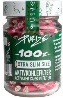 PURIZE Aktivkohlefilter PINK, 100 Stück, 5,9 mm Ø, XTRA Slim Size im Glas 