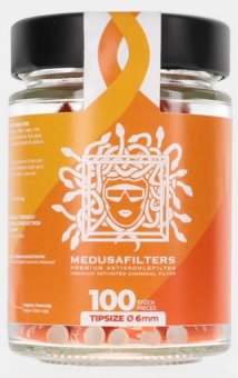 MEDUSA Aktivkohle- und Zellstoffilter 100 Stück im Glas, 6 mm Ø Slim SUNSET 