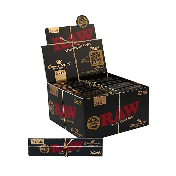 RAW Black KS Slim Papers With Tips, Pack Of 24-ZI51BLTI-Raw_3.webp