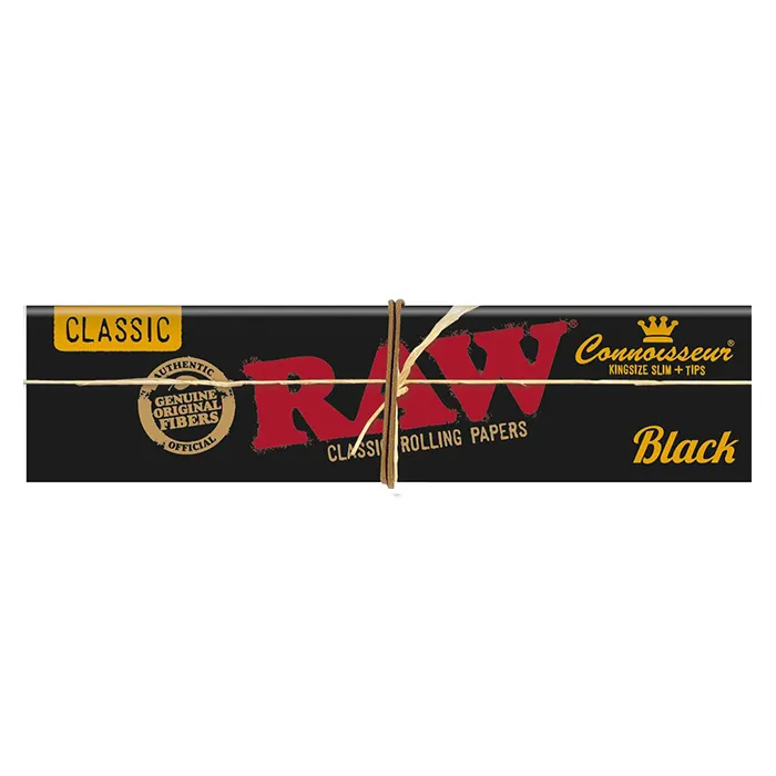 RAW Black KS Slim Papers With Tips, Pack Of 24-ZI51BLTI-Raw_2.webp