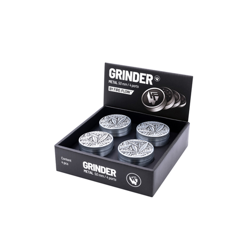 Metal Grinder, Silver LEAVES33, 50mmø, 4-part, Sieve-WNC54L33-Fire-Flow_2.jpg