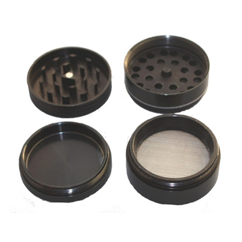 Aluminum Grinder BLACK, 50 mm Ø, 4-piece, Sieve, CNC
