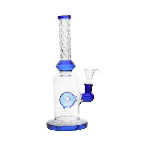 [SSC10153BL] Blaue gedrehte Bong mit Ring-Perkolator, 25cm