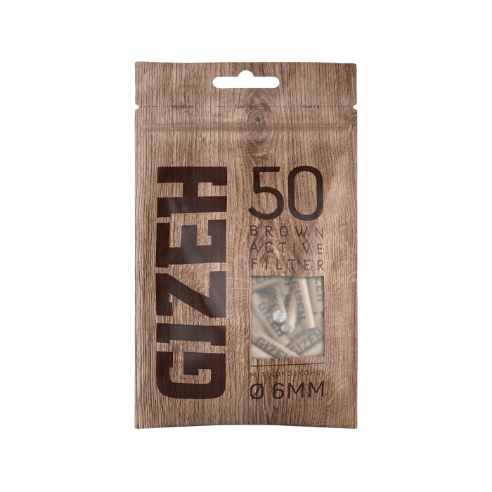 GIZEH Activated Charcoal Filters Slim, 6 mm Ø, VE 50, Brown