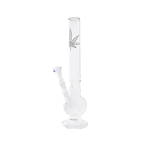 [GW38] Glass Bong With Leaf, 50mm Ø, 44cm, Ice, 18.8mm