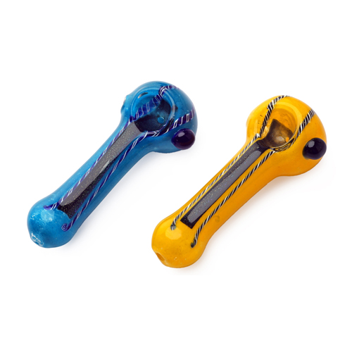Glaspfeifen, Handpipe Bucket, 3 Blau + 3 Yellow
