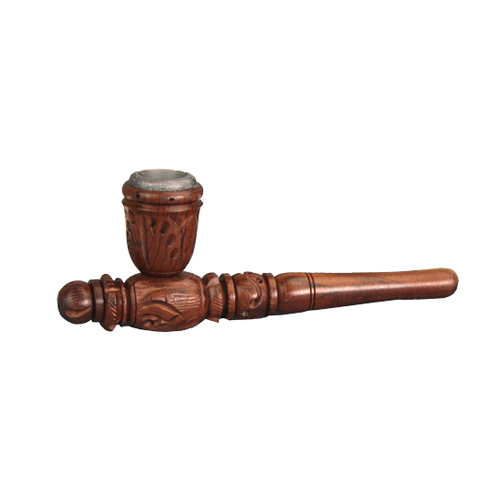 [MS14] Wooden Pipe - approx. 14 cm - Soapstone Downstem