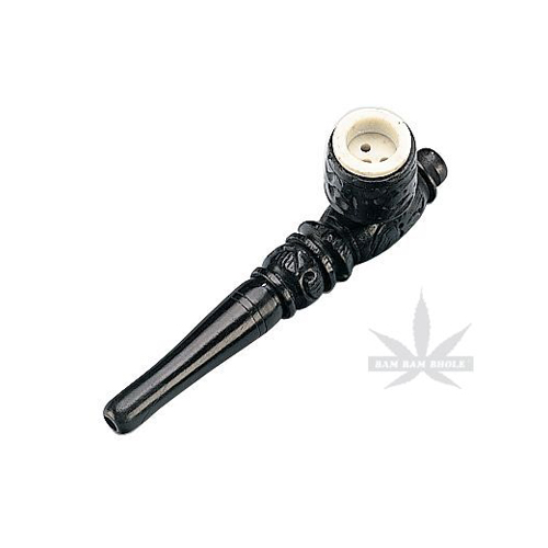 [WP16] Wooden Pipe - Dark - Screw Cap - Soapstone Downstem - 9 cm