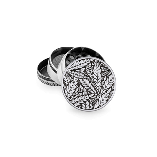 [WNC54L33] Metall Grinder, Silber LEAVES33, 50mmØ,4-part,Sieb