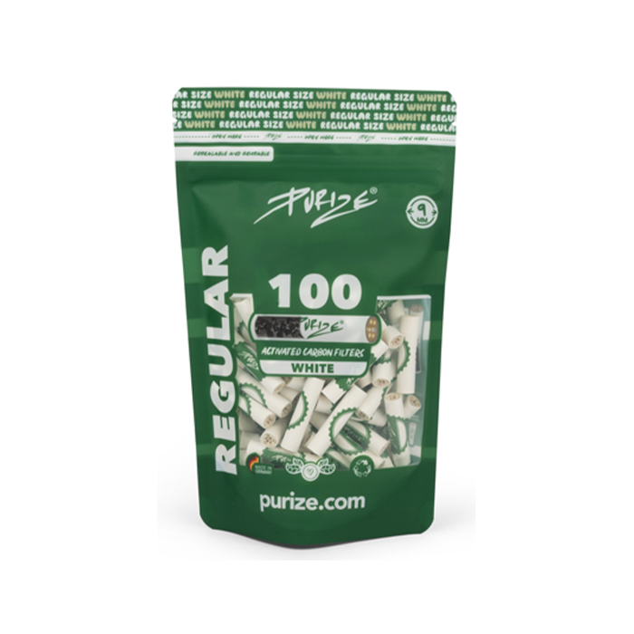 PURIZE Activated Charcoal Filters, Regular, 9 mm Ø, VE 100, White