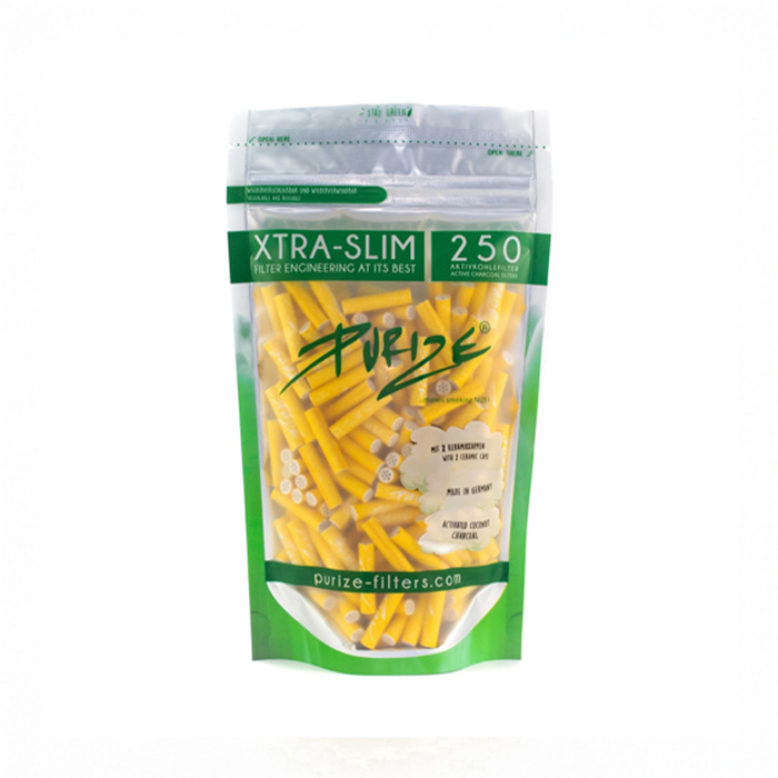 PURIZE Activated Charcoal Filters, Xtra Slim, 5.9 mm Ø, 250 Pcs, Yellow
