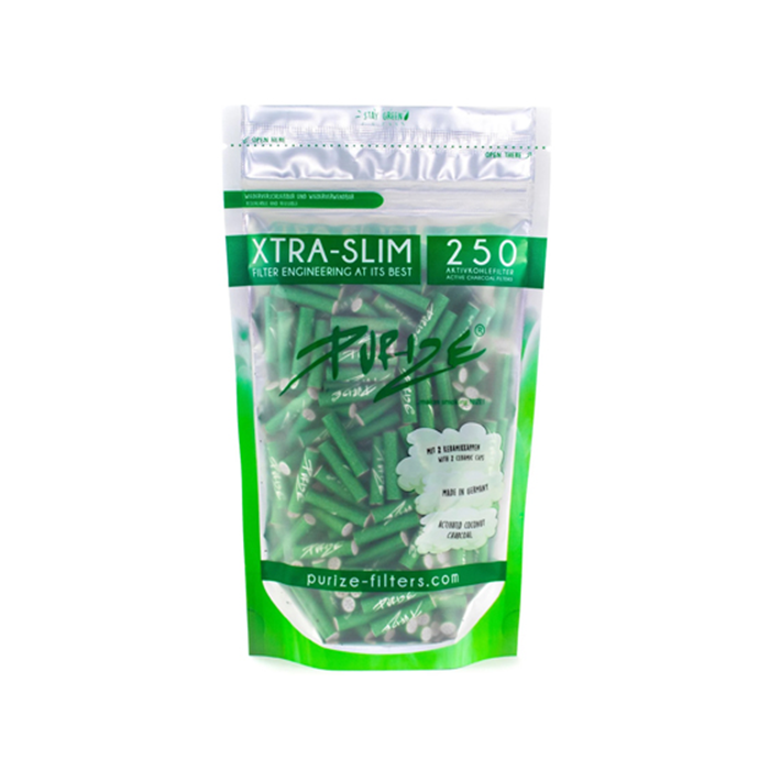 PURIZE Activated Charcoal Filters, Xtra Slim, 5.9 mm Ø, VE 250, Green