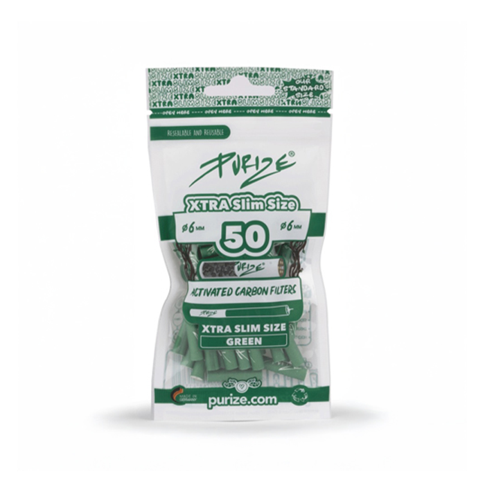 PURIZE Activated Charcoal Filters, Xtra Slim, 5.9 mm Ø, VE 50, Green