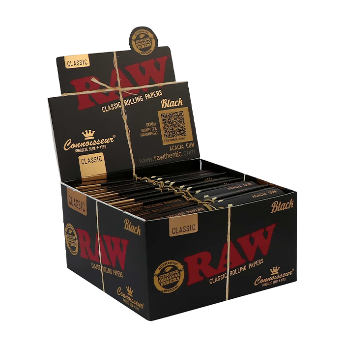 [ZI51BLTI] RAW Black KS Slim Papers With Tips, Pack Of 24