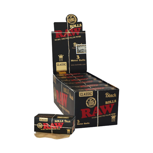 [ZI53RB] RAW Black Rolls KS Paper, Box Of 12 - 3 M