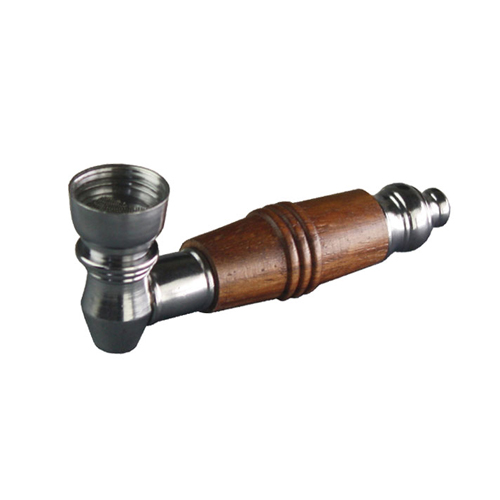 Schraubpfeife, Metall und Holz, 9 cm lang