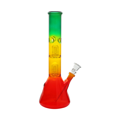 [SSC10214] Glass Bong, Double Percolator, Rasta Color, 30cm