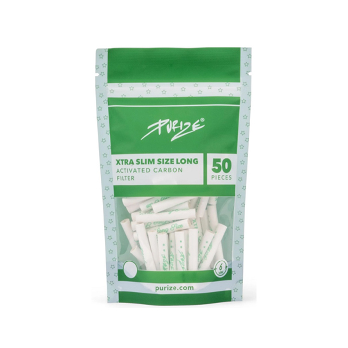PURIZE Aktivkohlefilter, Extra Long, 6 mm Ø, 50 Stück, weiß