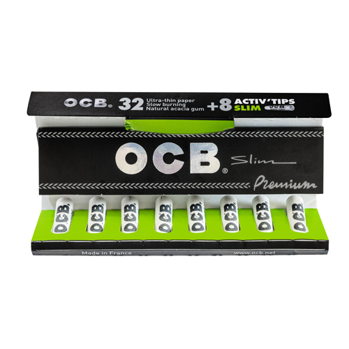 [ZI3PACT] OCB Premium KS Slim Black With ACTIVE Tips, Pack Of 20