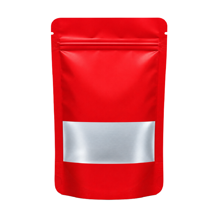 [MBW14085RD] Mylarbeutel small WINDOW, 140 x 85mm, VE50, Rot