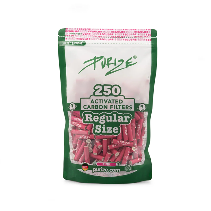 PURIZE Aktivkohlefilter, Regular, 9 mm Ø, 250 Stück, Rosa
