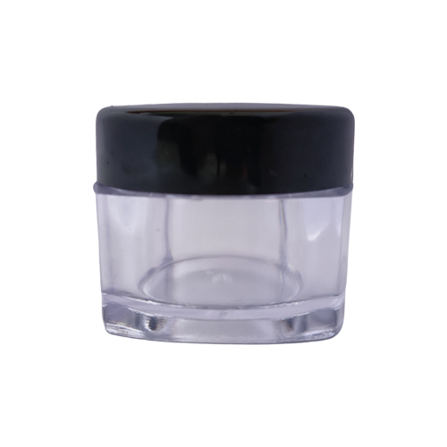 Quadratisches Acrylglas-Döschen mit schwarzem Deckel, 15 g, VE 12