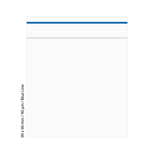 [LD999BL] Polybeutel 9 × 9 cm, 90 µm, Packung à 500, blaue Linie