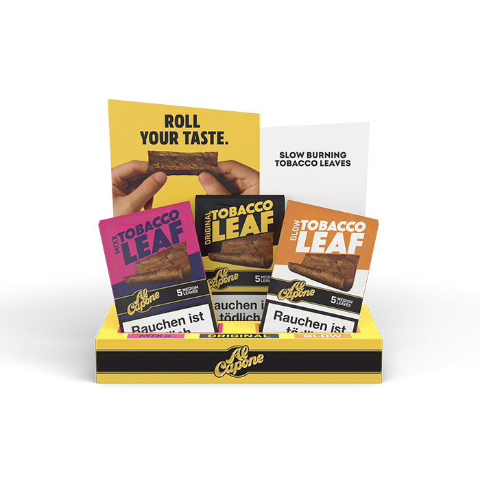 Al Capone Tabakblätter – Display Mix 15 × 5 Blatt (KVP/Display – 54,00 €)