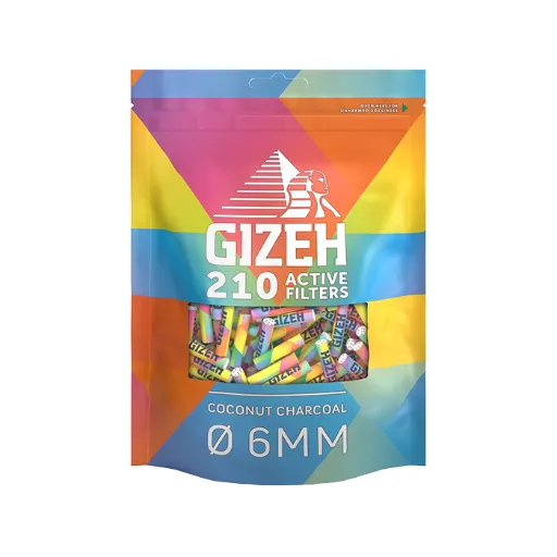 [ZU4S-210] GIZEH Aktivkohlefilter Slim, 6 mm Ø, 210 Stück, Regenbogenfarben