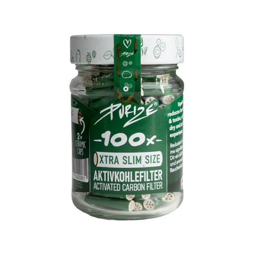 [ZU9SX100G] PURIZE Activated Charcoal Filters, Glass Jar, 5.9 mm Ø, VE 100, Green