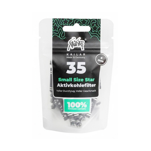 [ZU5STAR35] KAILAR Activated Charcoal Filters, Small Size Star Paper, 5.9 mm Ø, VE 35, Black